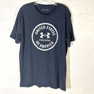 Under Armour USA Freedom Black Athletic Workout Training Short Sleeve T Shirt